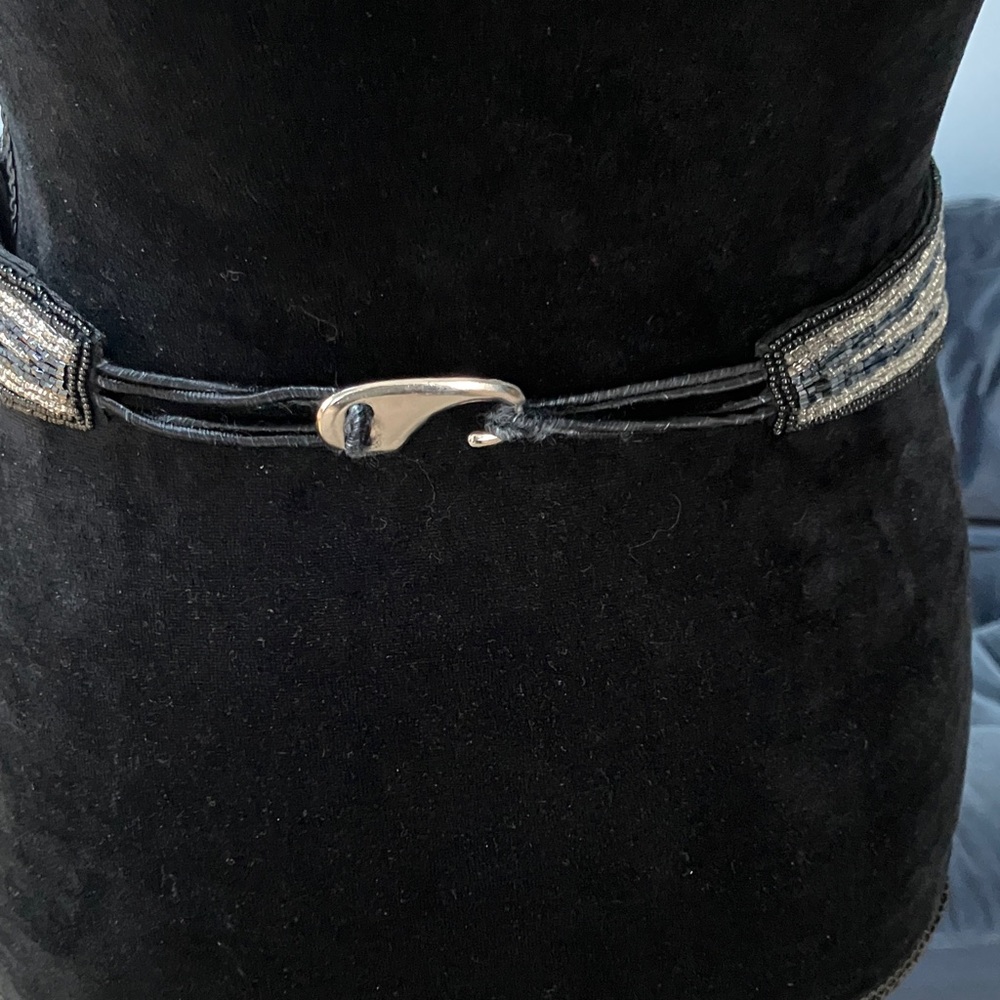 Vintage Carla Marchi Black and Silver Beaded Stretch Belt Art Deco Cinch Waist - Picture 6 of 11
